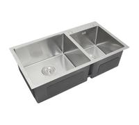 Evier Double Cuve en Inox - 82 x 45 x 22 cm - À Encastrer - Évier 2 Bacs Encastrable - Parfait pour Cuisine, Salle de Bain - Facile à Installer & Durable [Kit d'Évacuation & Bouchon INCLUS]