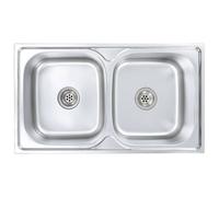 Évier double de cuisine avec crépine et piège Acier inoxydable