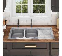 Évier double de cuisine avec crépine et piège - vidaXL - argenté - acier inoxydable - 120x50x16 cm - Résistant à la rouille 56492