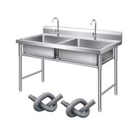 Évier double en acier inoxydable avec support pour cuisine - Lavabo polyvalent à poser au sol et lave-vaisselle Combo 100 x 60 x 80 cm 1,2 mm Design durable