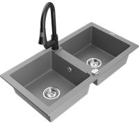 Évier double Mexen Mario en granit avec mitigeur Elia, gris