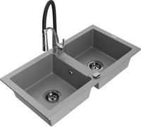 Évier double Mexen Mario Granit avec mitigeur, gris, encastrable, 820 mm