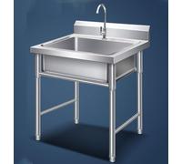 Évier en Acier Inoxydable 304 50cm/60cm Hauteur De Jambe Réglable Évier De Cuisine De Restauration Évier De Lavage à Cuve Unique avec Support De Robinet Et Déflecteur, 60 * 60 * 80cm