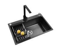 Évier en Acier Inoxydable 304, Évier Cuisine Poste Travail Simple avec Nombreux Accessoires Ensemble Paniers Vidange Nano-Revêtement Nettoyage Facile Durable