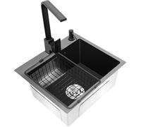 Évier en acier inoxydable - 40 x 45 cm - Noir - Avec évier et robinet - 1 bac encastrable - Pour meuble bas de 45 cm