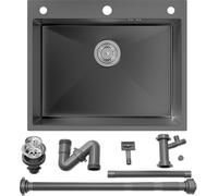 Évier en acier inoxydable, 60 x 49 cm Évier de cuisine, évier à encastrer y compris kit de siphon, pour meubles bas à partir de 65 cm, anthracite