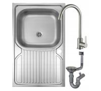 Évier en acier inoxydable à une cuve avec trou de robinetterie robinet siphon 80x60