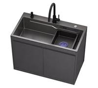 Évier En Acier Inoxydable Autoportant Avec Armoire De Rangement, Évier Utilitaire Robinet Eau Chaude Et Froide Armoire En Aluminium Pour Cuisine Buanderie Garage Intérieur Extérieur