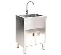 Évier en acier inoxydable avec armoire pour buanderie, cuisine extérieure et utilisation commerciale - Bol simple autonome avec eau chaude et froide - Idéal pour restaurant, salle de bain, ferme Ga
