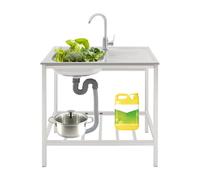 Évier en acier inoxydable avec meuble inférieur, évier commercial, lavabo de cuisine autoportant, hauteur réglable avec robinet, dimensions 75 x 40 x 75 cm, pour laver la vaisselle, les légumes et les