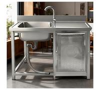 Évier en Acier Inoxydable avec Plan de Travail Étagère Rangement et Dosseret Modèle à Cuve Evier Cuisine H75 Cm (29,5") Profonde. Siphon Non-odeurs(Right Platform-39.4x19.7x29.5")