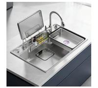 Évier en Acier Inoxydable avec Planche à Découper Profondeur de L'évier 22 Cm (8,7") Evier Cuisine 3 Méthodes D'installation Finition Gaufrée Grain Riz Grand Motif Trous(30.7x18.9")