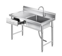 Évier en acier inoxydable avec robinet - Bol simple commercial pour la restauration en plein air, cuisine, salle de bain, restaurant, ferme, buanderie
