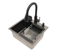 Évier en acier inoxydable avec robinet extensible, 45 x 40 cm, 1 bac | Évier de cuisine complet avec égouttoir et distributeur de savon, pour cuisine et restauration