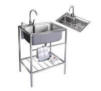Évier En Acier Inoxydable avec Robinet - Lavabo à Une Cuve pour Restaurants, Hôtels, Cuisines, Buanderie, Extérieur et Intérieur (27.5x18.1x29.5in)