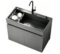 Évier en acier inoxydable de 68 cm avec panneaux en nid d'abeille en aluminium avec robinet chaud/froid et distributeur de savon Lavabo autoportant pour jardin, Ga et buanderie, gris