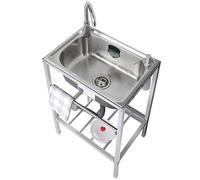 Évier en acier inoxydable - Évier commercial à une cuve pour cuisine, extérieur, jardin, buanderie, garage, salle de bain, avec robinet et pieds, conception autoportante, (robinet eau chaude