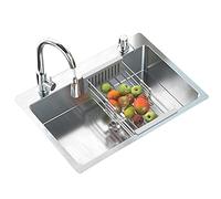 Évier en Acier Inoxydable, évier de Cuisine à cuve Unique sous Plan, évier de Ferme Fait Main en Acier Inoxydable à encastrer pour Poste de Travail, avec Panier-Filtre et Ensemble de vidange