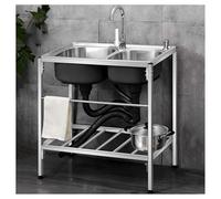 Évier en acier inoxydable Evier de cuisine à double cuve avec cadre support qualité commerciale pieds réglables traverse renforcée grande ouverture Espace rangement(32.3x17.7x29.5")