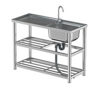Évier en Acier Inoxydable, Évier de Cuisine Autoportant À Cuve Simple avec Étagère de Rangement pour Commerces, Restaurants(120x45x80cm)