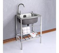 Évier en Acier Inoxydable,Évier de Cuisine Lavabo à Une Cuve,Evier Buanderie Simple avec Robinet, Evier Restaurant Commercial avec Établi et Robinet,pour buanderie/arrière-Cour/Garage (Color : Hot