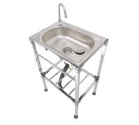 Évier En Acier Inoxydable Évier De Cuisine Lavabo À Une Cuve Evier Inox Exterieur Indépendant 1 Bac Lavabo Multifonction Avec Support Égouttoir Barre Porte-Serviettes Pour Buanderie(L42xW37xH83cm)