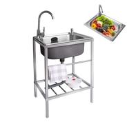 Évier En Acier Inoxydable,Évier Inox Cuisine Lavabo À Une Cuve,Évier Utilitaire Avec Robinet Evier Restaurant Commercial Pour Restaurants Hôtels Cuisines Buanderie Extérieur Intérieur(20.8x15.7x29.5in