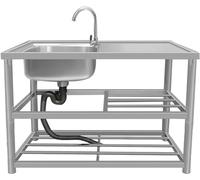 Évier en Acier Inoxydable, évier Portable, évier De Restauration Utilitaire Autoportant à Cuve Unique, évier Autoportant avec Plan De Travail Et Robinets D’e, Type A-1, 80x41.5x80cm