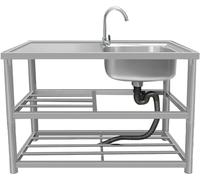 Évier en Acier Inoxydable, évier Portable, évier De Restauration Utilitaire Autoportant à Cuve Unique, évier Autoportant avec Plan De Travail Et Robinets D’e, Type B-1, 120x45x80cm