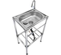Évier en acier inoxydable Lavabo multifonction pour Intérieur Extérieur,Évier de Cuisine Inox Autoportant avec Robinet Evier 1 Bac pour garage/buanderie/Jardin/camping,Facile À Nettoyer