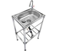Évier en acier inoxydable Lavabo multifonction pour Intérieur Extérieur,Évier de Cuisine Inox Autoportant avec Robinet Evier 1 Bac pour garage/buanderie/Jardin/camping,Facile À Nettoyer