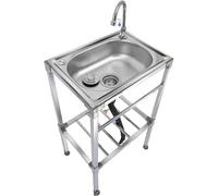 Évier en acier inoxydable Lavabo multifonction pour Intérieur Extérieur,Évier de Cuisine Inox Autoportant avec Robinet Evier 1 Bac pour garage/buanderie/Jardin/camping,Facile À Nettoyer