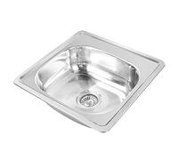 Évier en acier inoxydable MIDORI siphon et bonde | Évier encastré carré 48 x 48 cm trou pour robinet | Évier de cuisine en acier inoxydable résistant aux rayures revêtement silencieux et antibuée