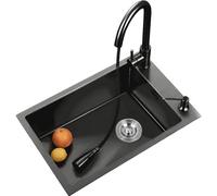 Évier en acier inoxydable nano, évier de cuisine à cuve unique, lavabo à légumes, robinet extractible multifonction adapté à la cuisine(71 * 38cm(28 * 15in))