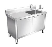 Évier en Acier Inoxydable, Plan de Travail H80cm Gauche/droite avec Evier, Meuble Éviers de Cuisine Robuste, Panneau Antiéclaboussures, Pieds Réglables, Assemblage Requis.