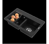 Évier en granit à deux bacs Duet Granitan avec égouttoir et siphon - 1 set