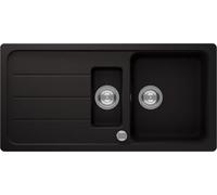 Respekta Austin Évier en granit massif 100 x 50 cm/résistant à la chaleur/égouttoir biseauté/montage encastré et encastré / 1,5 bac/pour armoires inférieures à 60 cm de large/noir