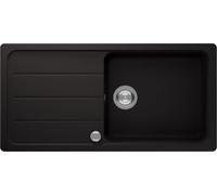 Respekta Austin Évier en granit massif 100 x 50 cm/résistant à la chaleur/égouttoir biseauté/montage encastré et encastré / 1 bac/pour meubles bas à partir de 60 cm de large/noir