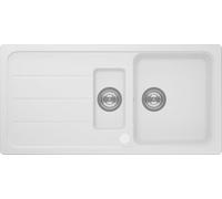 Évier en granit massif Respekta Austin 100 x 50 / Résistant à la chaleur/Égouttoir biseauté/Montage encastré et sous plan / 1,5 bac/pour meubles sous évier à partir de 60 cm de largeur/Blanc