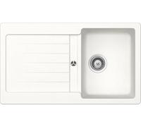 Évier en granit massif Respekta Austin 86 x 50 / Résistant à la chaleur/Égouttoir biseauté/Montage encastré et sous plan / 1 bac/pour meubles sous évier à partir de 45 cm de largeur/Blanc