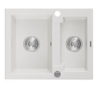 Évier en granit Mexen Carlos 1,5 BE blanc 582 x 475 mm avec siphon de voiture...