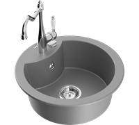 Évier en granit Mexen Diego gris avec mitigeur Carla, 1 bassin, chrome