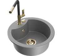 Évier en granit Mexen Diego gris avec mitigeur Flora Gold/Noir