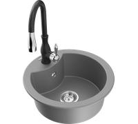 Évier en granit Mexen Diego gris avec mitigeur Savita, Ø48,8 cm