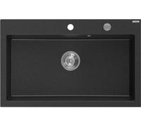 Évier en granit Mexen Elix 800 x 500 mm noir/argent, 1 chambre, siphon chromé