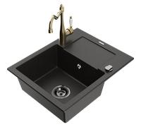 Évier en granit Mexen Enzo noir/or avec mitigeur Carla 1 chambre