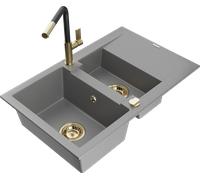 Évier en granit Mexen Gaspar 1,5 chambre avec égouttoir et robinetterie, gris
