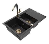 Évier en granit Mexen Gaspar noir/argent 1,5 avec mitigeur