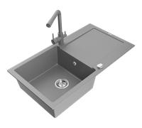 Évier en granit Mexen Leo gris 900 x 500 mm avec égouttoir et mitigeur Duero