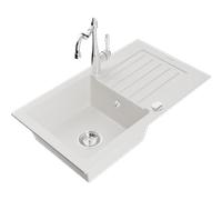 Évier en granit Mexen Pablo avec mitigeur Carla, blanc, 1 chambre